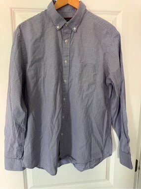 Untuckit gingham plaid button down shirt cotton size large navy & purple